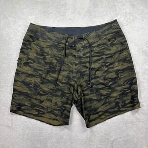 Lululemon Current State Shorts Mens 38 Green Camo Board Shorts 9" Swim Outdoors